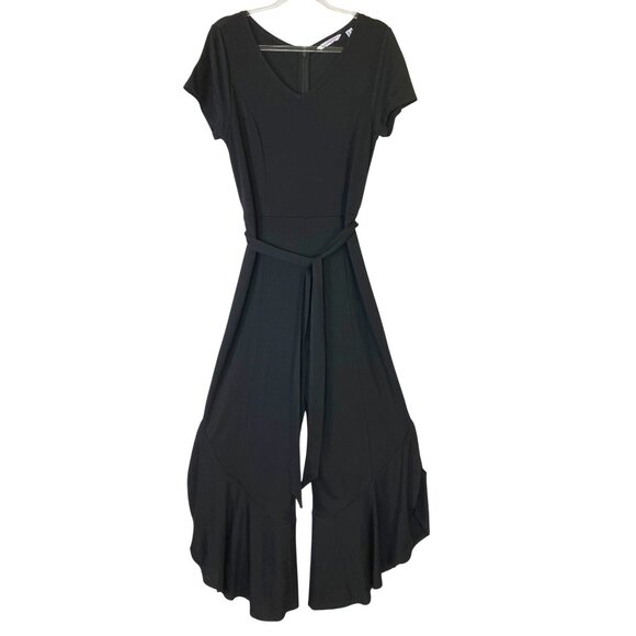 ISAAC MIZRAHI LIVE Black Wide‎ Leg Jumpsuit With Belt Small Boho Y2K Classy Cute - Picture 1 of 6